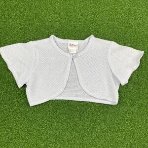 Rose Cottage Girls White Flutter Sleeve Mesh Crochet Crop Cardigan Sz 7/8